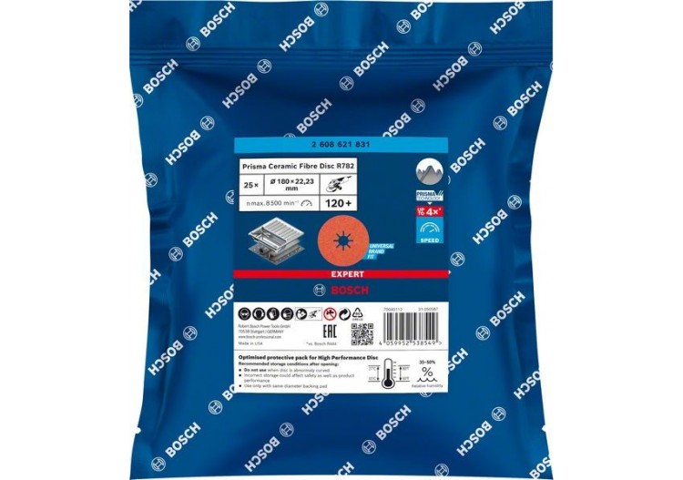 Disque sur fibre céramique Prisma Expert R782 180 mm, 22,23 mm, G 120 - 2608621831 - Bosch