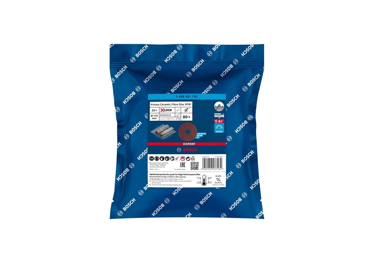 Disque sur fibre céramique X-LOCK Prisma Expert R781 115 mm, 22,23 mm, G 80 - 2608621793 - Bosch