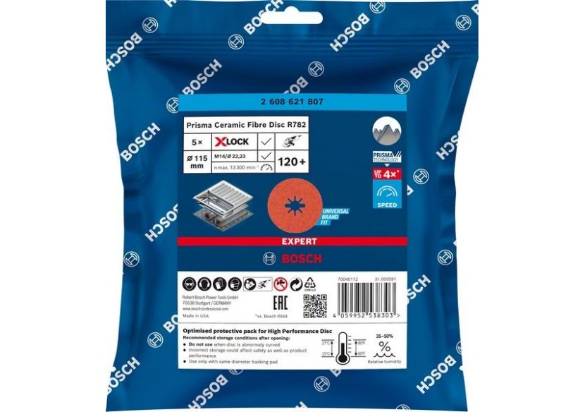 Disque sur fibre céramique X-LOCK Prisma Expert R782 115 mm, 22,23 mm, G 120 - 2608621807 - Bosch