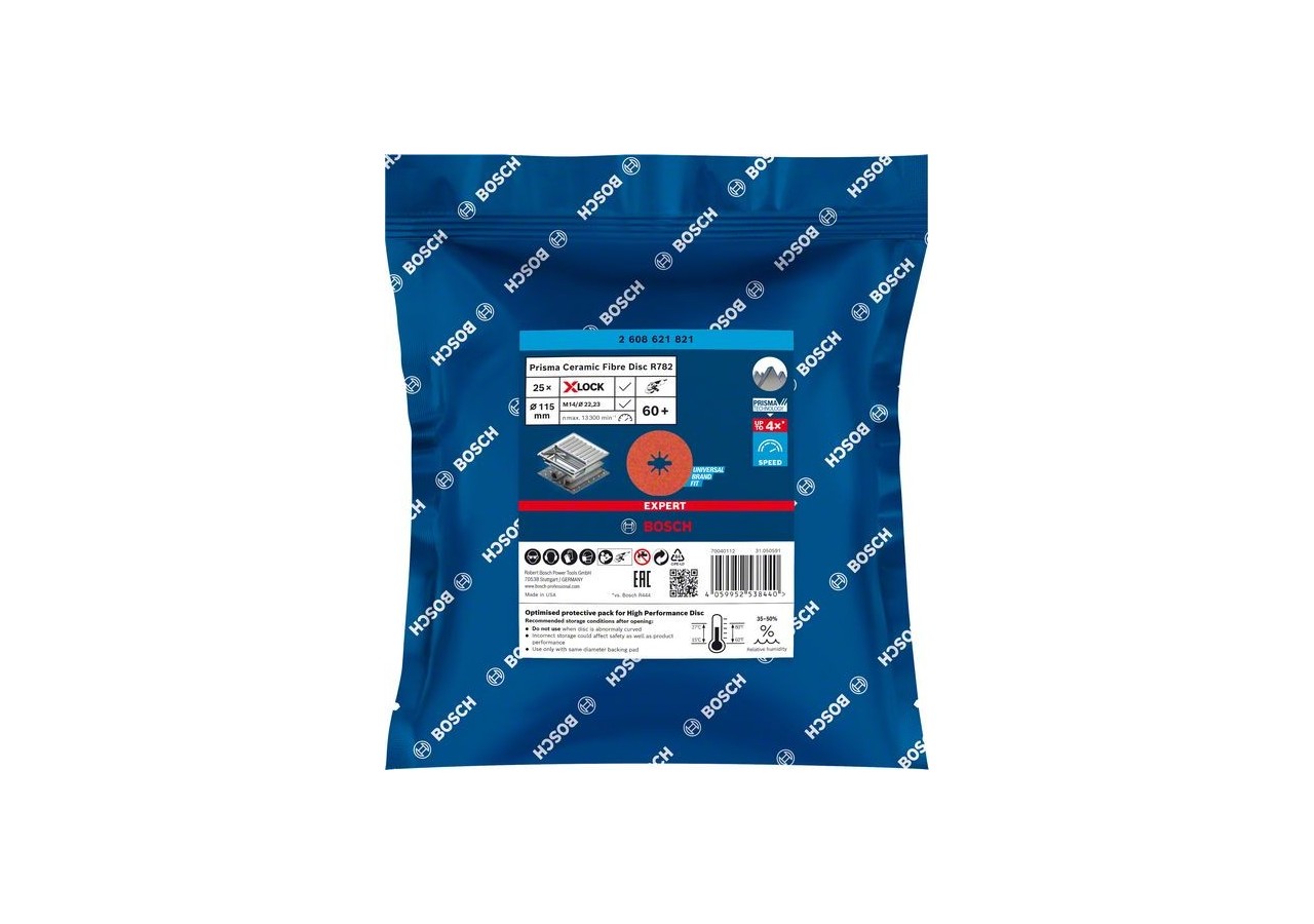Disque sur fibre céramique X-LOCK Prisma Expert R782 115 mm, 22,23 mm, G 60 - 2608621821 - Bosch
