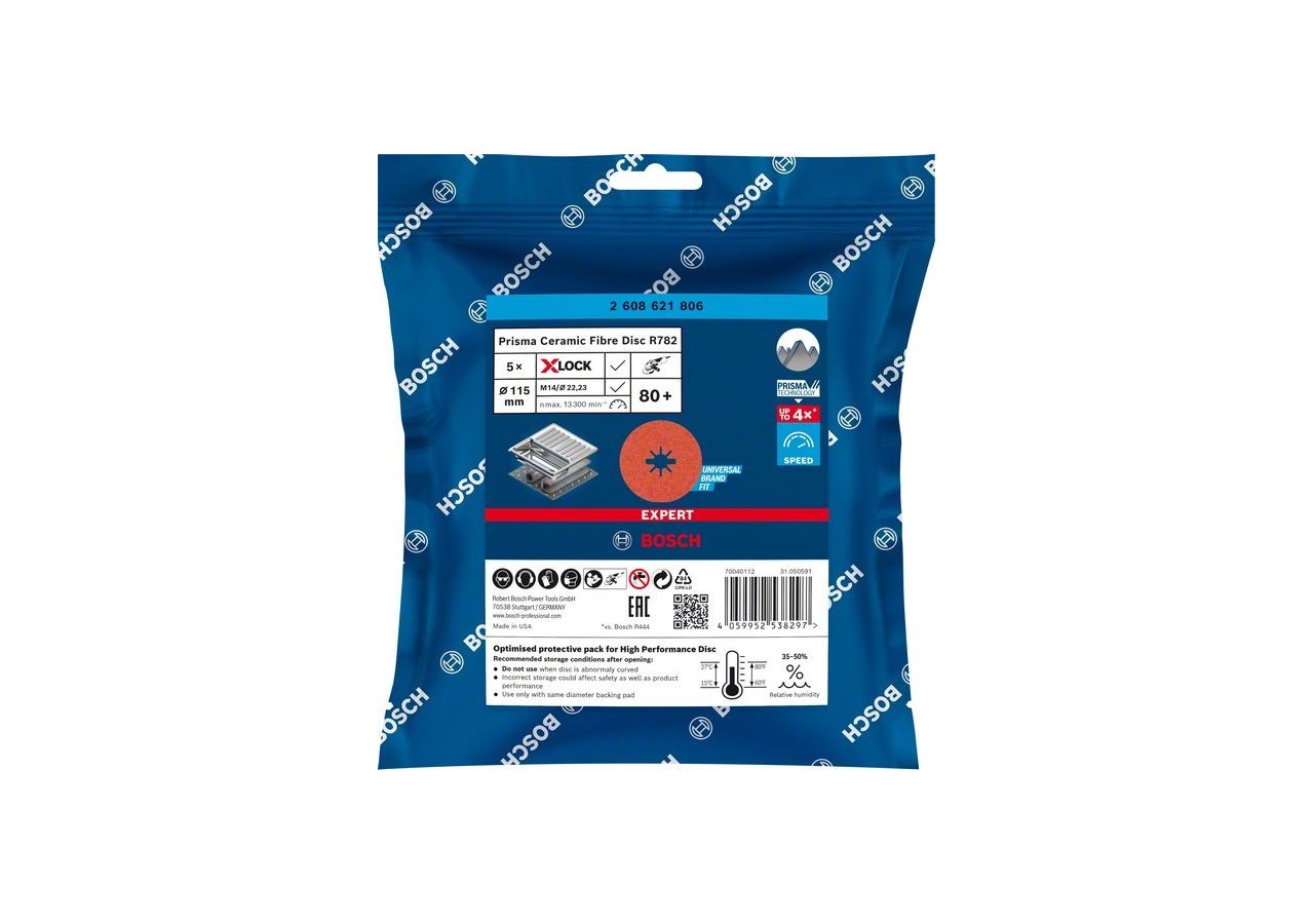 Disque sur fibre céramique X-LOCK Prisma Expert R782 115 mm, 22,23 mm, G 80 - 2608621806 - Bosch