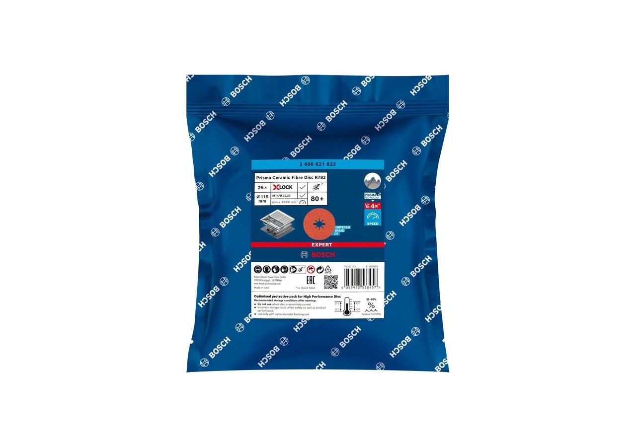 Disque sur fibre céramique X-LOCK Prisma Expert R782 115 mm, 22,23 mm, G 80 - 2608621822 - Bosch