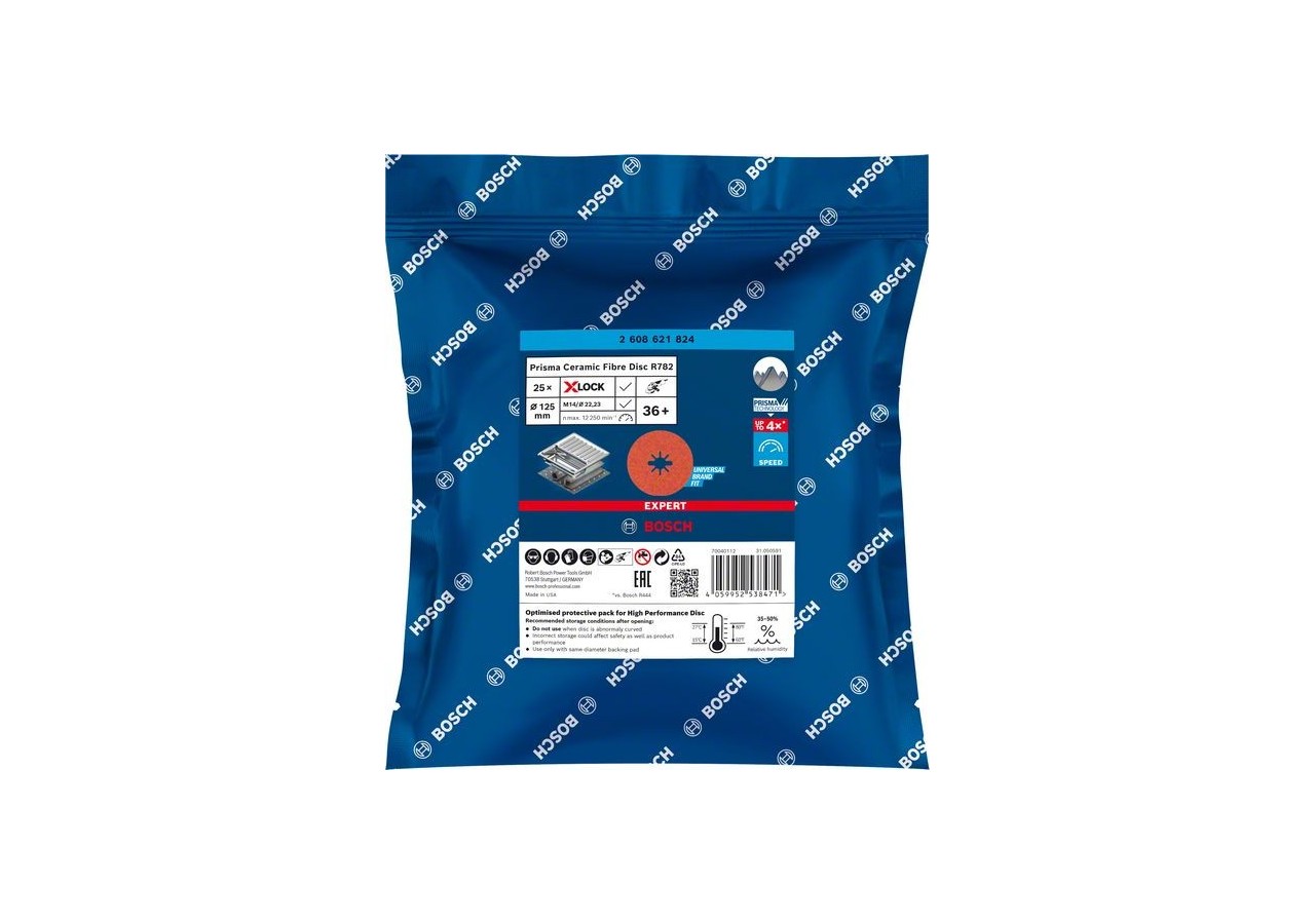 Disque sur fibre céramique X-LOCK Prisma Expert R782 125 mm, 22,23 mm, G 36 - 2608621824 - Bosch