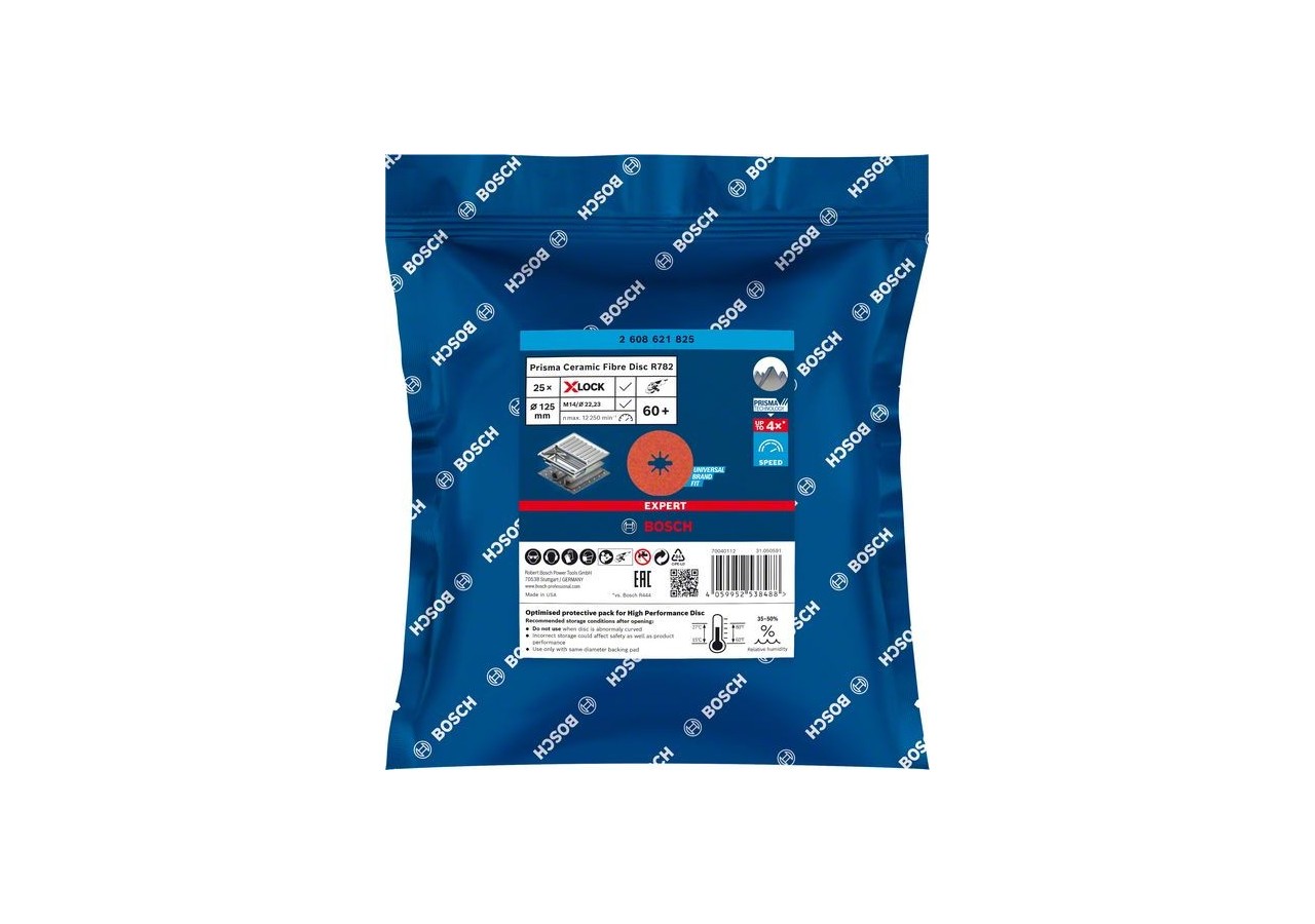 Disque sur fibre céramique X-LOCK Prisma Expert R782 125 mm, 22,23 mm, G 60 - 2608621825 - Bosch