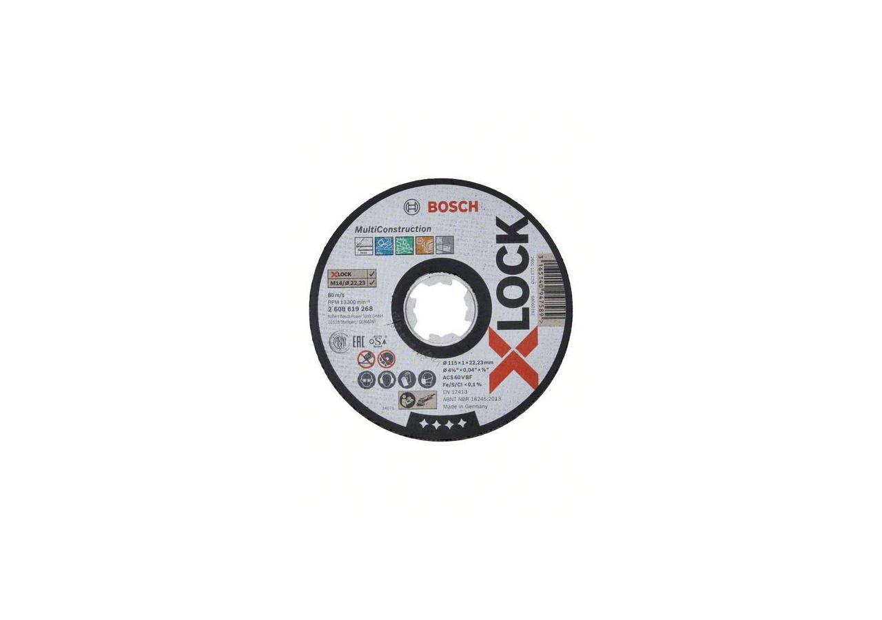1 disque à tronçonner X-LOCK Multi-matériaux moyeu plat 115x1mm - 2608619268 - Bosch