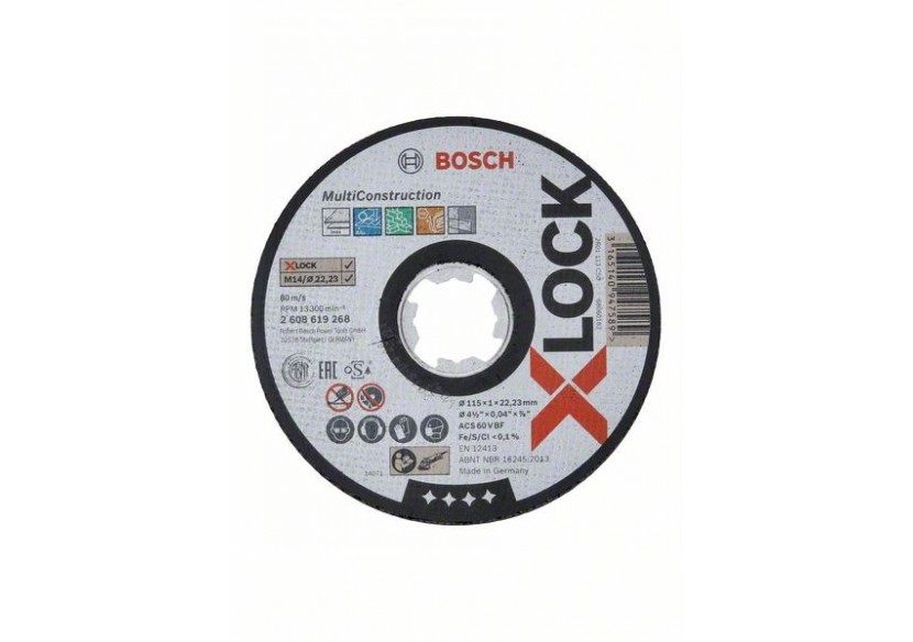 1 disque à tronçonner X-LOCK Multi-matériaux moyeu plat 115x1mm - 2608619268 - Bosch 1 disque à tronçonner X-LOCK Multi-matériaux moyeu plat 115x1mm - 2608619268 - Bosch
