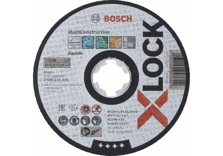 1 disque à tronçonner X-LOCK Multi-matériaux moyeu plat 125x1,6mm - 2608619270 - Bosch
