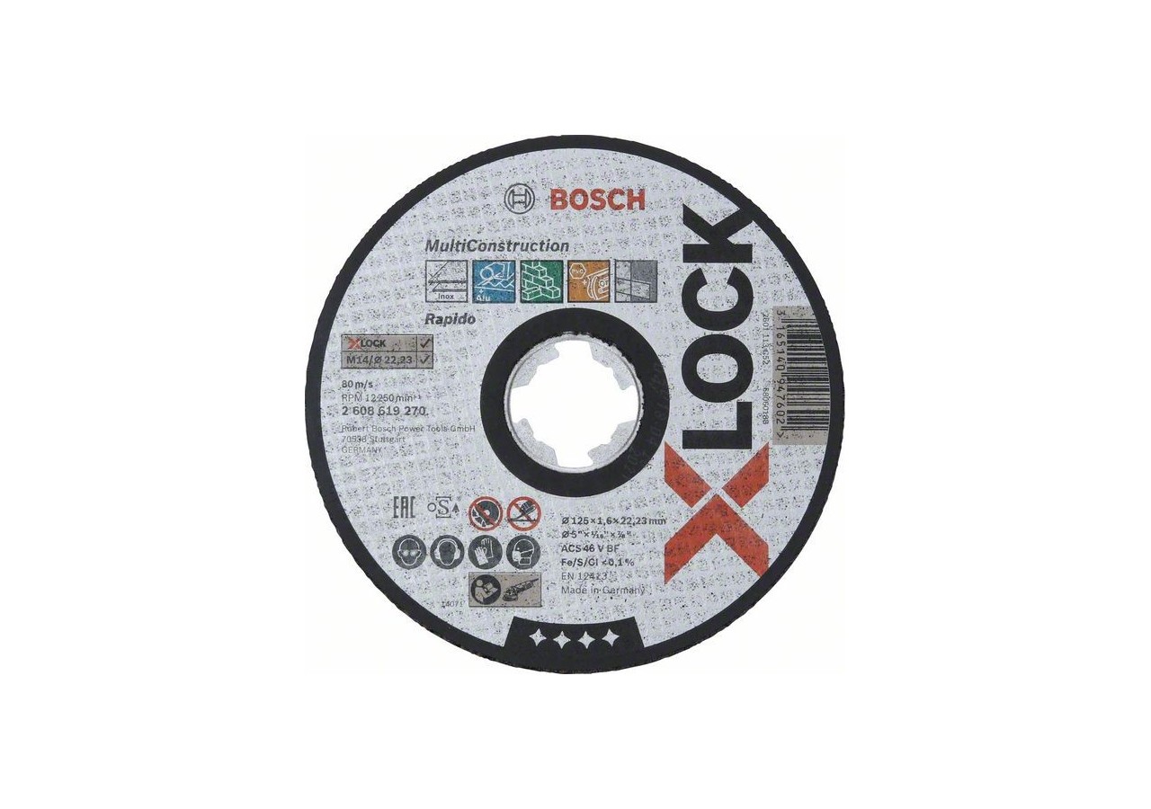 1 disque à tronçonner X-LOCK Multi-matériaux moyeu plat 125x1,6mm - 2608619270 - Bosch