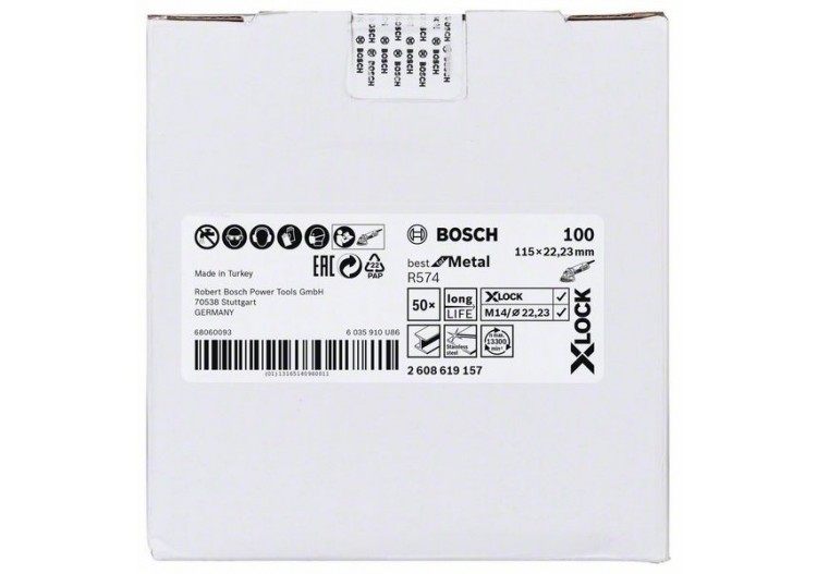 Disques abrasifs en fibre X-LOCK, Ø 115 mm, G 100, R574, Best for Metal, 1 pc - EN 13743 - 2608619157 - Bosch