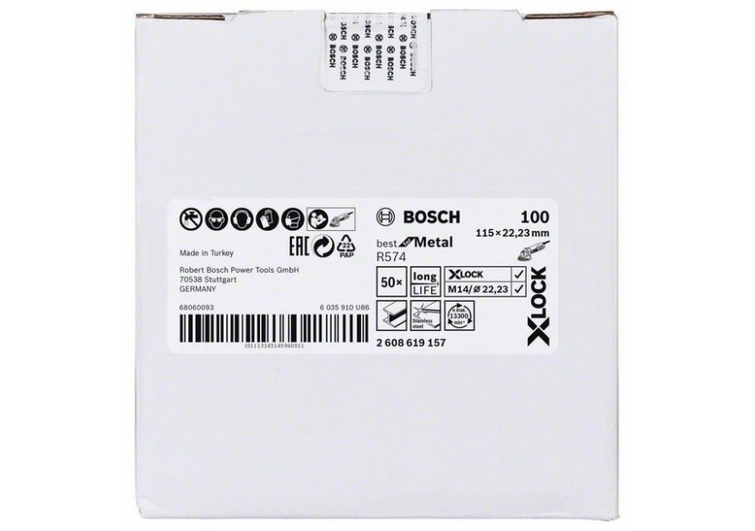 Disques abrasifs en fibre X-LOCK, Ø 115 mm, G 100, R574, Best for Metal, 1 pc - EN 13743 - 2608619157 - Bosch Disques abrasifs en fibre X-LOCK, Ø 115 mm, G 100, R574, Best for Metal, 1 pc - EN 13743 - 2608619157 - Bosch
