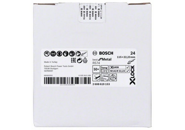 Disques abrasifs en fibre X-LOCK, Ø 115 mm, G 24, R574, Best for Metal, 1 pc - EN 13743 - 2608619153 - Bosch