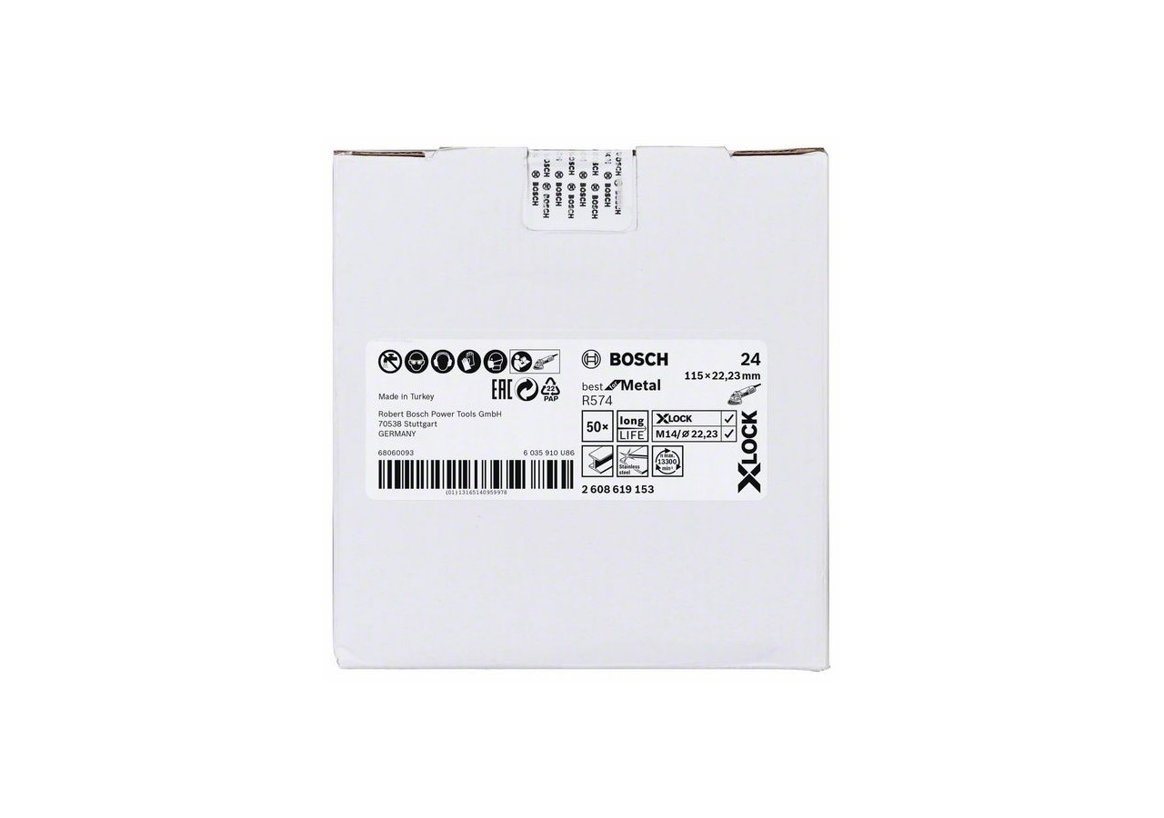 Disques abrasifs en fibre X-LOCK, Ø 115 mm, G 24, R574, Best for Metal, 1 pc - EN 13743 - 2608619153 - Bosch