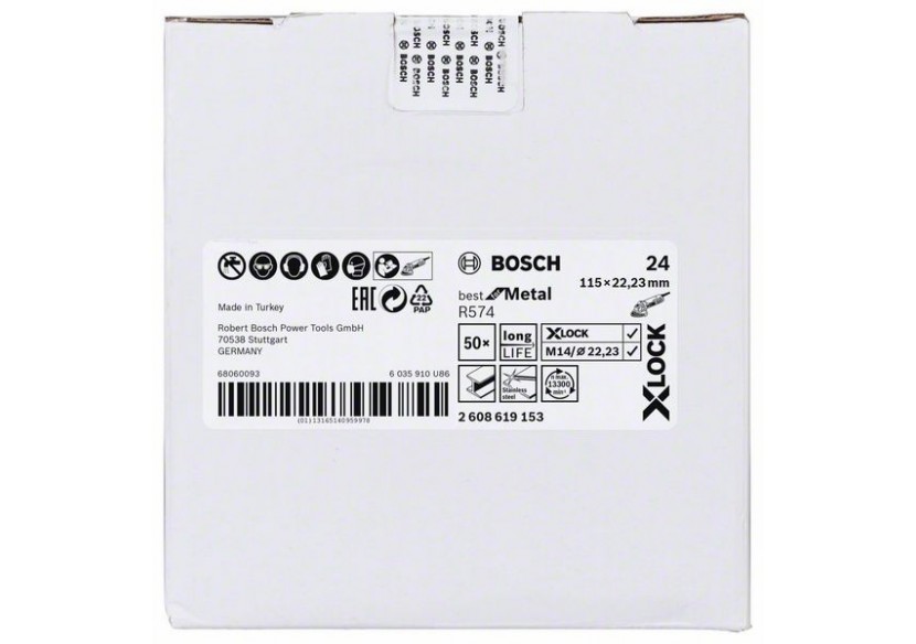 Disques abrasifs en fibre X-LOCK, Ø 115 mm, G 24, R574, Best for Metal, 1 pc - EN 13743 - 2608619153 - Bosch Disques abrasifs en fibre X-LOCK, Ø 115 mm, G 24, R574, Best for Metal, 1 pc - EN 13743 - 2608619153 - Bosch