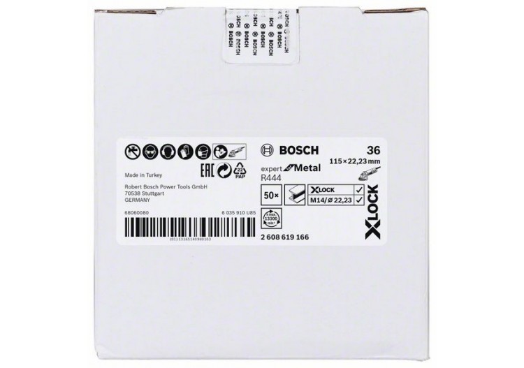 Disques abrasifs en fibre X-LOCK, Ø 115 mm, G 36, R444, Expert for Metal, 1 pc - EN 13743 - 2608619166 - Bosch