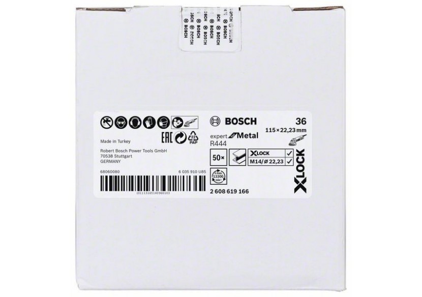 Disques abrasifs en fibre X-LOCK, Ø 115 mm, G 36, R444, Expert for Metal, 1 pc - EN 13743 - 2608619166 - Bosch Disques abrasifs en fibre X-LOCK, Ø 115 mm, G 36, R444, Expert for Metal, 1 pc - EN 13743 - 2608619166 - Bosch