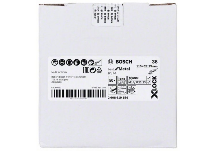 Disques abrasifs en fibre X-LOCK, Ø 115 mm, G 36, R574, Best for Metal, 1 pc - EN 13743 - 2608619154 - Bosch