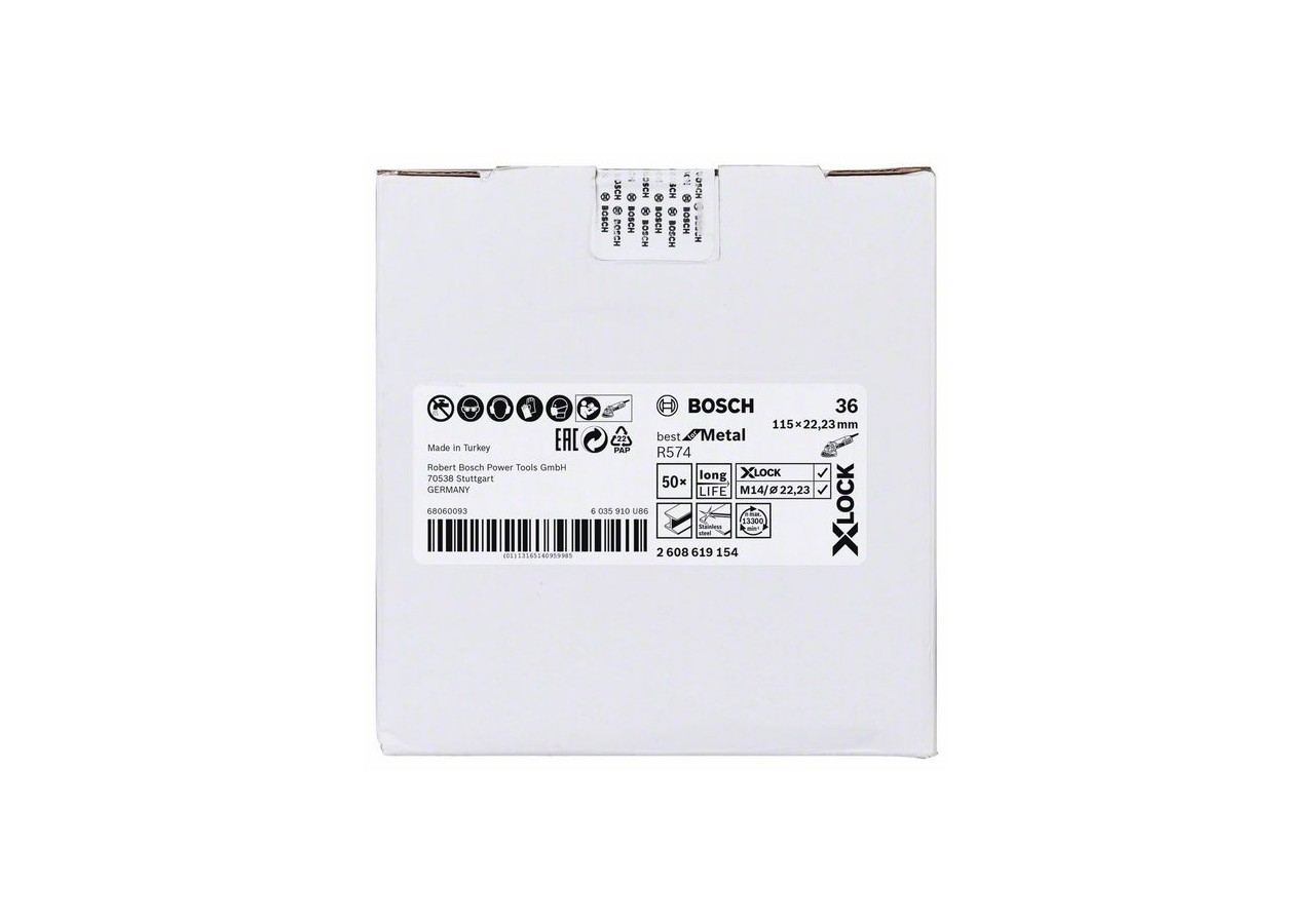 Disques abrasifs en fibre X-LOCK, Ø 115 mm, G 36, R574, Best for Metal, 1 pc - EN 13743 - 2608619154 - Bosch