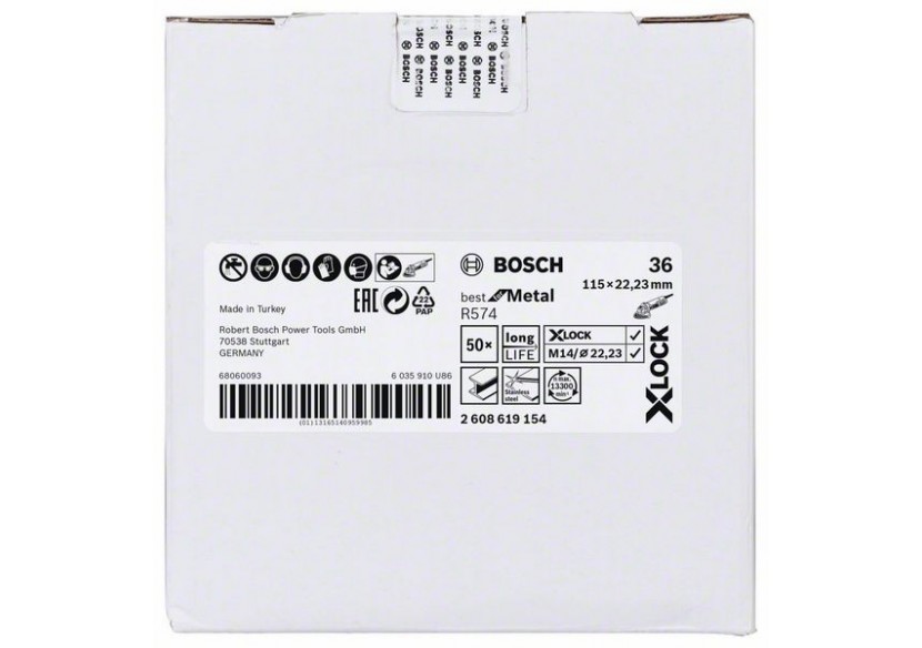 Disques abrasifs en fibre X-LOCK, Ø 115 mm, G 36, R574, Best for Metal, 1 pc - EN 13743 - 2608619154 - Bosch Disques abrasifs en fibre X-LOCK, Ø 115 mm, G 36, R574, Best for Metal, 1 pc - EN 13743 - 2608619154 - Bosch