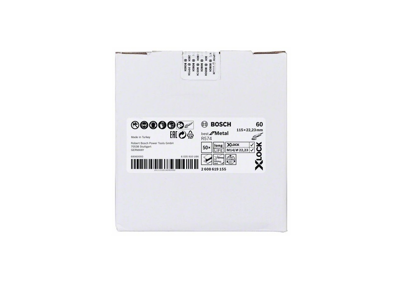 Disques abrasifs en fibre X-LOCK, Ø 115 mm, G 60, R574, Best for Metal, 1 pc - EN 13743 - 2608619155 - Bosch