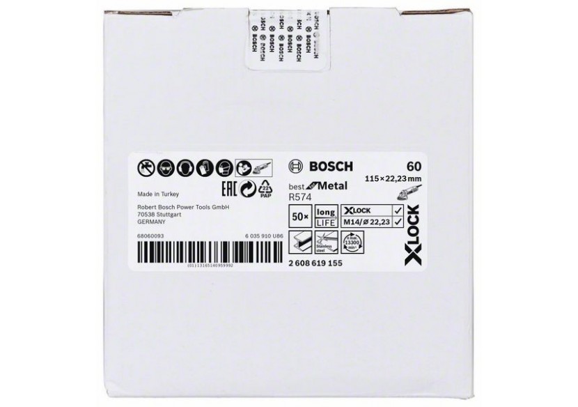 Disques abrasifs en fibre X-LOCK, Ø 115 mm, G 60, R574, Best for Metal, 1 pc - EN 13743 - 2608619155 - Bosch Disques abrasifs en fibre X-LOCK, Ø 115 mm, G 60, R574, Best for Metal, 1 pc - EN 13743 - 2608619155 - Bosch