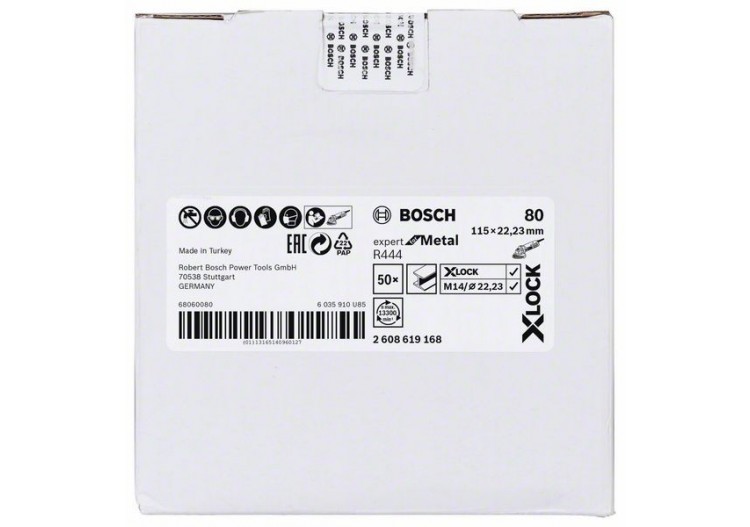 Disques abrasifs en fibre X-LOCK, Ø 115 mm, G 80, R444, Expert for Metal, 1 pc - EN 13743 - 2608619168 - Bosch