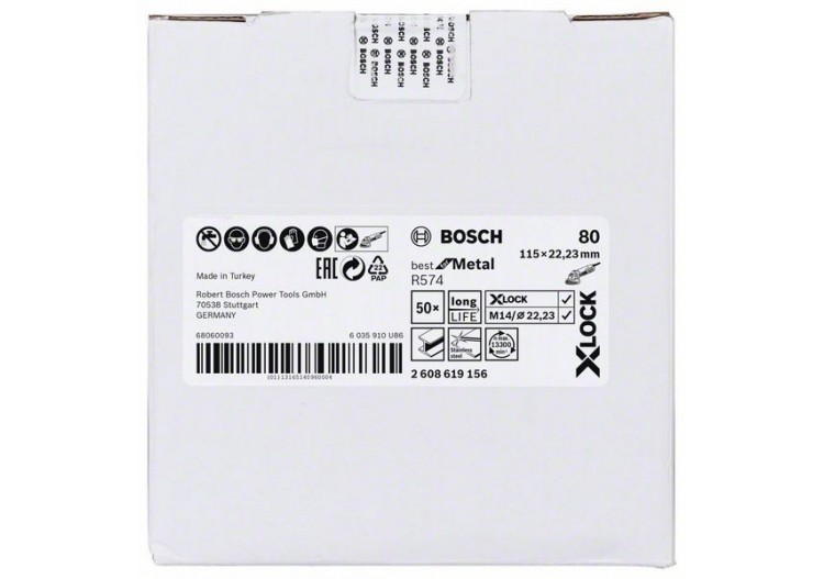 Disques abrasifs en fibre X-LOCK, Ø 115 mm, G 80, R574, Best for Metal, 1 pc - EN 13743 - 2608619156 - Bosch