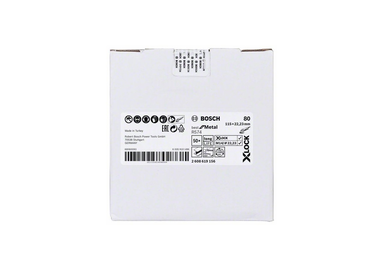 Disques abrasifs en fibre X-LOCK, Ø 115 mm, G 80, R574, Best for Metal, 1 pc - EN 13743 - 2608619156 - Bosch