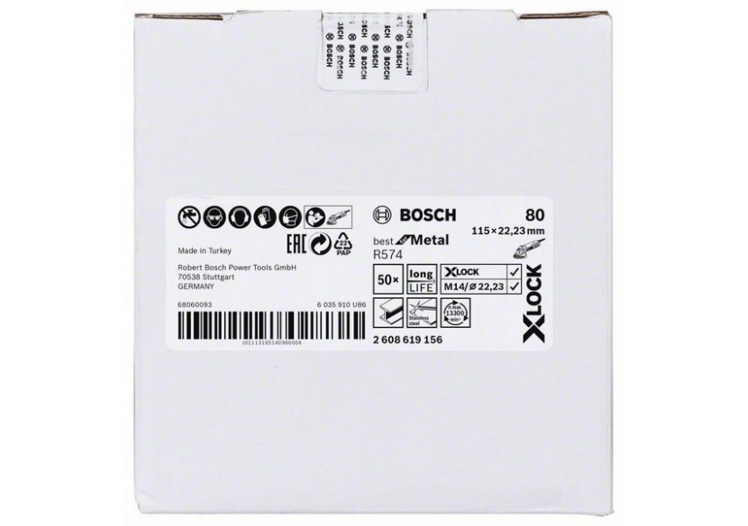 Disques abrasifs en fibre X-LOCK, Ø 115 mm, G 80, R574, Best for Metal, 1 pc - EN 13743 - 2608619156 - Bosch Disques abrasifs en fibre X-LOCK, Ø 115 mm, G 80, R574, Best for Metal, 1 pc - EN 13743 - 2608619156 - Bosch