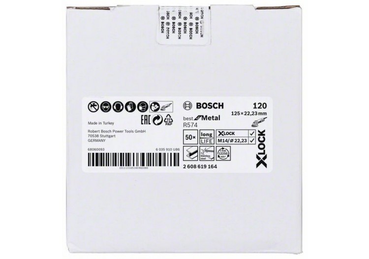 Disques abrasifs en fibre X-LOCK, Ø 125 mm, G 120, R574, Best for Metal, 1 pc - EN 13743 - 2608619164 - Bosch