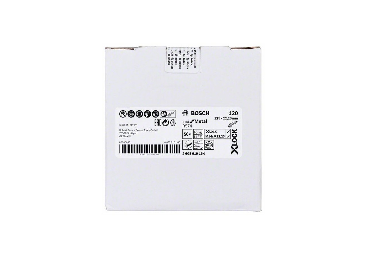 Disques abrasifs en fibre X-LOCK, Ø 125 mm, G 120, R574, Best for Metal, 1 pc - EN 13743 - 2608619164 - Bosch