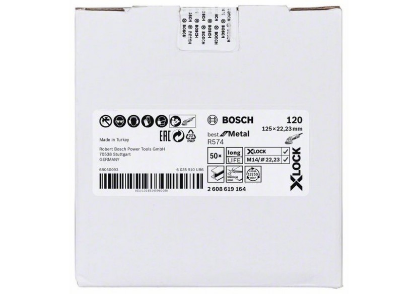 Disques abrasifs en fibre X-LOCK, Ø 125 mm, G 120, R574, Best for Metal, 1 pc - EN 13743 - 2608619164 - Bosch Disques abrasifs en fibre X-LOCK, Ø 125 mm, G 120, R574, Best for Metal, 1 pc - EN 13743 - 2608619164 - Bosch
