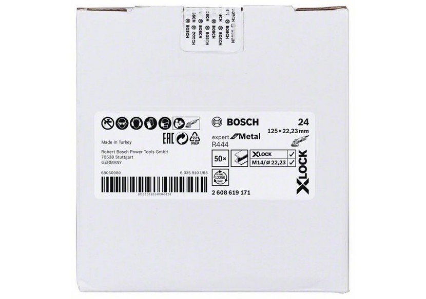 Disques abrasifs en fibre X-LOCK, Ø 125 mm, G 24, R444, Expert for Metal, 1 pc - EN 13743 - 2608619171 - Bosch Disques abrasifs en fibre X-LOCK, Ø 125 mm, G 24, R444, Expert for Metal, 1 pc - EN 13743 - 2608619171 - Bosch