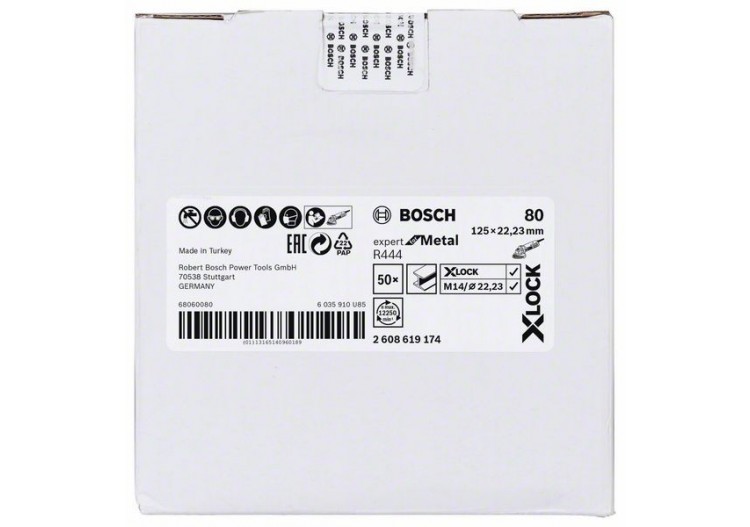 Disques abrasifs en fibre X-LOCK, Ø 125 mm, G 80, R444, Expert for Metal, 1 pc - EN 13743 - 2608619174 - Bosch