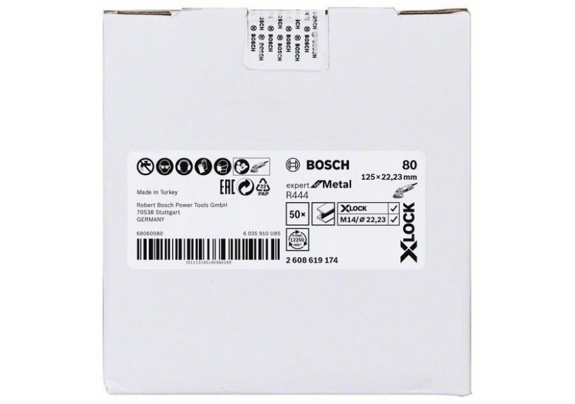 Disques abrasifs en fibre X-LOCK, Ø 125 mm, G 80, R444, Expert for Metal, 1 pc - EN 13743 - 2608619174 - Bosch Disques abrasifs en fibre X-LOCK, Ø 125 mm, G 80, R444, Expert for Metal, 1 pc - EN 13743 - 2608619174 - Bosch