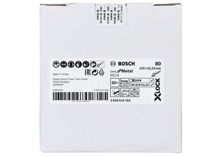 Disques abrasifs en fibre X-LOCK, Ø 125 mm, G 80, R574, Best for Metal, 1 pc - EN 13743 - 2608619162 - Bosch