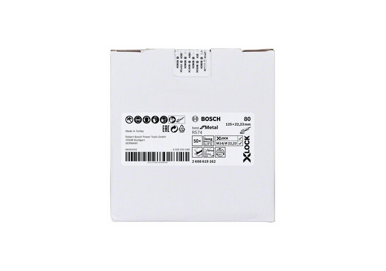 Disques abrasifs en fibre X-LOCK, Ø 125 mm, G 80, R574, Best for Metal, 1 pc - EN 13743 - 2608619162 - Bosch