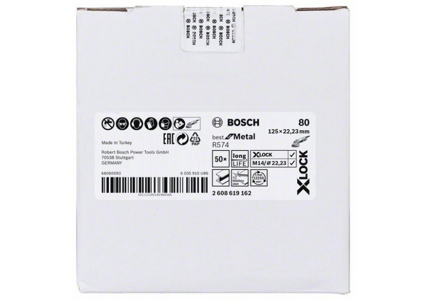 Disques abrasifs en fibre X-LOCK, Ø 125 mm, G 80, R574, Best for Metal, 1 pc - EN 13743 - 2608619162 - Bosch Disques abrasifs en fibre X-LOCK, Ø 125 mm, G 80, R574, Best for Metal, 1 pc - EN 13743 - 2608619162 - Bosch
