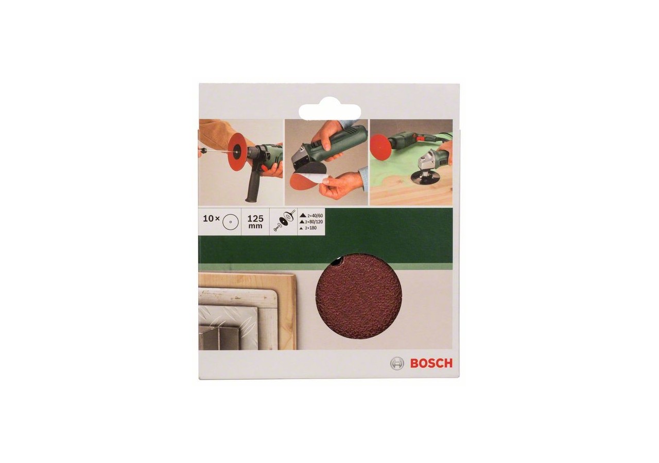 Disques abrasifs pour perceuse, set de 10 pièces D : 125 mm  G : 40 - 180, 10 pièces - 2609256B53 - Bosch