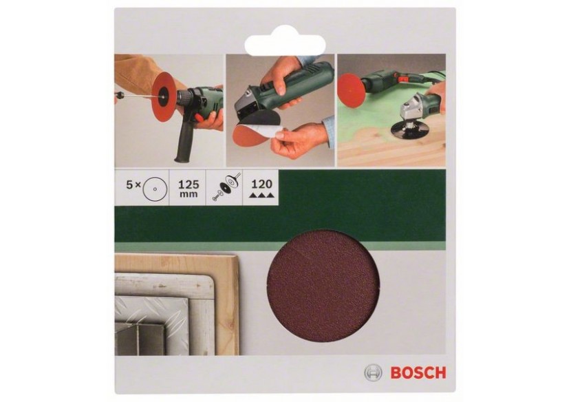 Disques abrasifs pour perceuse, set de 5 pièces D : 125 mm  G : 120, 5 pièces - 2609256B51 - Bosch Disques abrasifs pour perceuse, set de 5 pièces D : 125 mm  G : 120, 5 pièces - 2609256B51 - Bosch