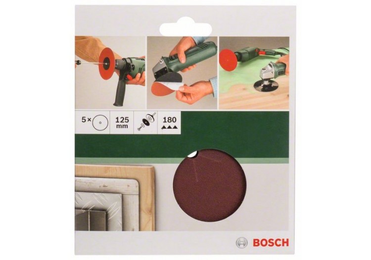 Disques abrasifs pour perceuse, set de 5 pièces D : 125 mm  G : 180, 5 pièces - 2609256B52 - Bosch