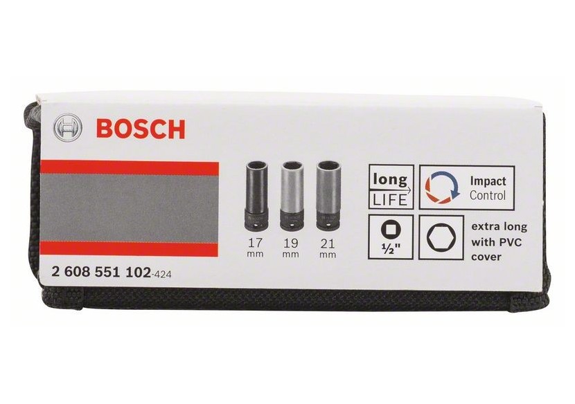 Kit 3 douilles qualité Impact forme hexagonale 17/19/21 85mm - 2608551102 - Bosch Kit 3 douilles qualité Impact forme hexagonale 17/19/21 85mm - 2608551102 - Bosch
