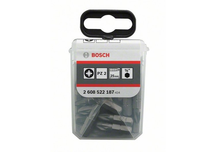 25 Embouts de vissage qualité extra-dure PZ2 emmanchement hexagonal 25mm - 2608522187 - Bosch