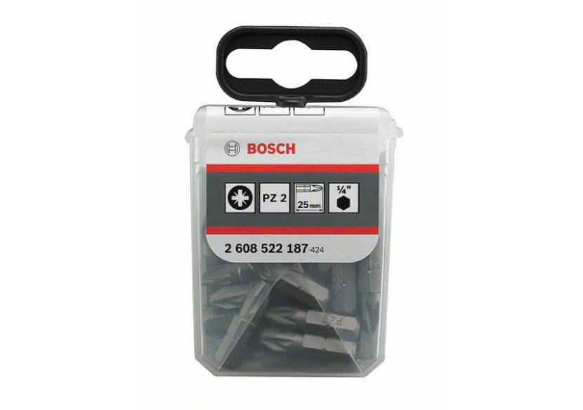 25 Embouts de vissage qualité extra-dure PZ2 emmanchement hexagonal 25mm - 2608522187 - Bosch 25 Embouts de vissage qualité extra-dure PZ2 emmanchement hexagonal 25mm - 2608522187 - Bosch