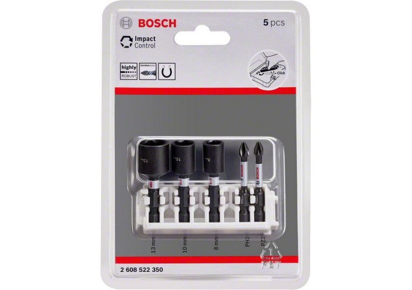 Embouts de vissage et douilles Impact Control, pack de 5 pièces  Pack de 5 (index) - 2608522350 - Bosch Embouts de vissage et douilles Impact Control, pack de 5 pièces  Pack de 5 (index) - 2608522350 - Bosch