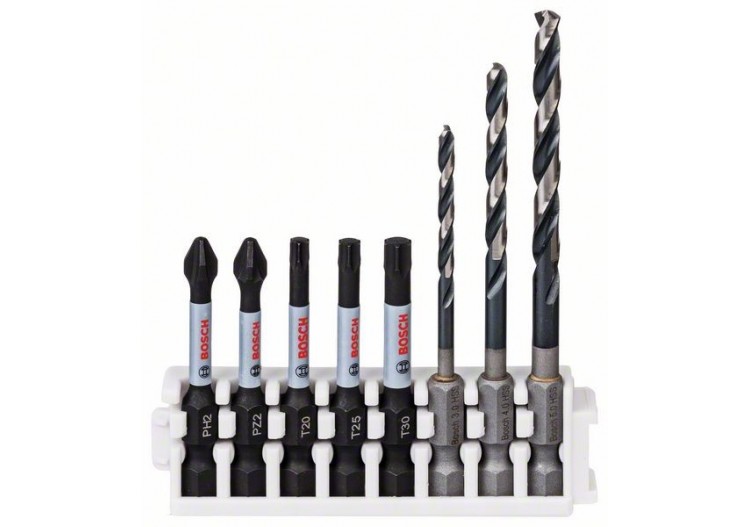 Kit 3 forets Métal Impact 3 4 5 mm et 5 Embouts Impact PH2 PZ2 T20 T25 T30 50mm - 2608577143 - Bosch
