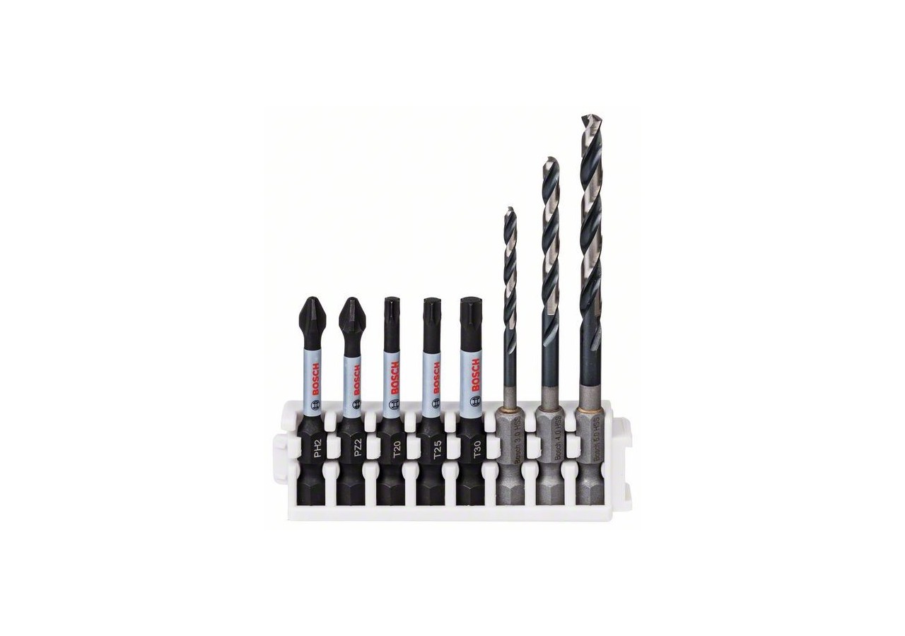 Kit 3 forets Métal Impact 3 4 5 mm et 5 Embouts Impact PH2 PZ2 T20 T25 T30 50mm - 2608577143 - Bosch