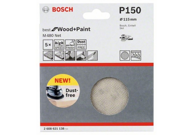 Feuille abrasive 115 mm, 150 Pack de 5 - 2608621138 - Bosch