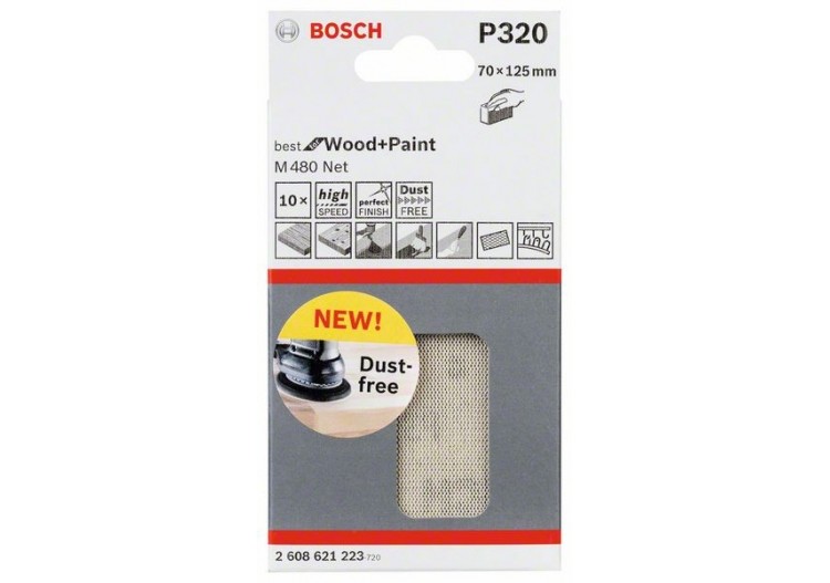 Feuille abrasive 70 x 125 mm, 320 Pack de 10 - 2608621223 - Bosch