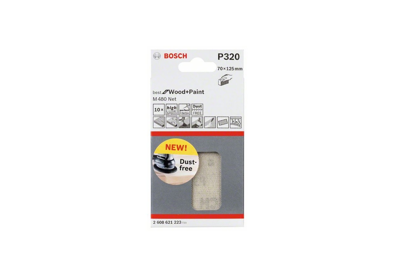 Feuille abrasive 70 x 125 mm, 320 Pack de 10 - 2608621223 - Bosch