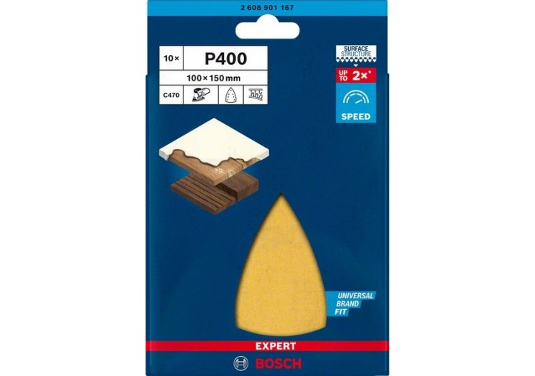 Feuille abrasive Expert C470 pour ponceuses Delta 100 x 150 mm, G 400 10 pces - 2608901167 - Bosch
